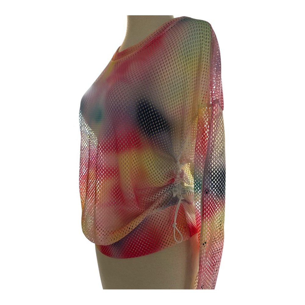 Lucky In Love Techno Ombre Mesh Sweatshirt Small Rainbow Cinch Sides Long Sleeve - Picture 5 of 9